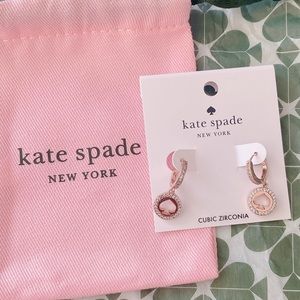 $69 NWT Kate Spade Rose Gold Cubic Zirconia Spot the Spade Pave Huggie Earrings